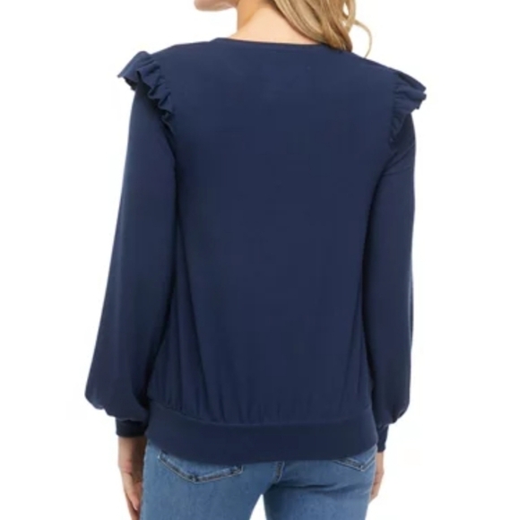 Cupio Women's Long Sleeve Ruffle Chest Knit Top Navy - Size XL - Picture 2 of 7